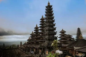 The intricate black palm-fiber roofs of Besakih Temple, a spiritual landmark and one of the Bali top attractions | balitouristic.com