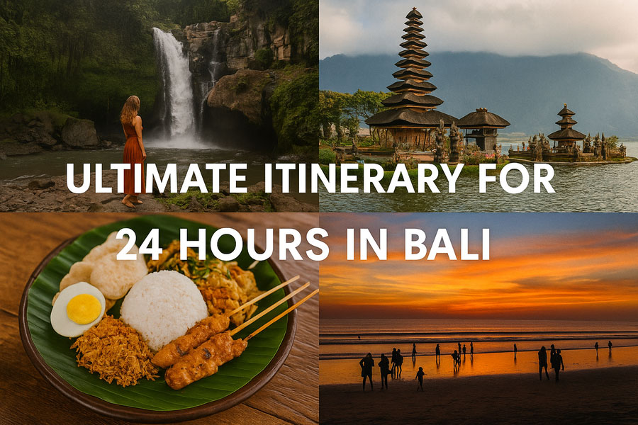 Travelers making the most of 24 hours in Bali by exploring beaches, temples, and scenic island landscapes.