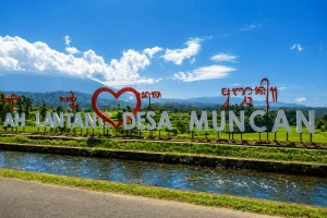 A peaceful natural view of Telabah Lantang featuring lush tropical greenery, flowing spring water, and tranquil countryside scenery hidden in the traditional village landscape of Bali.