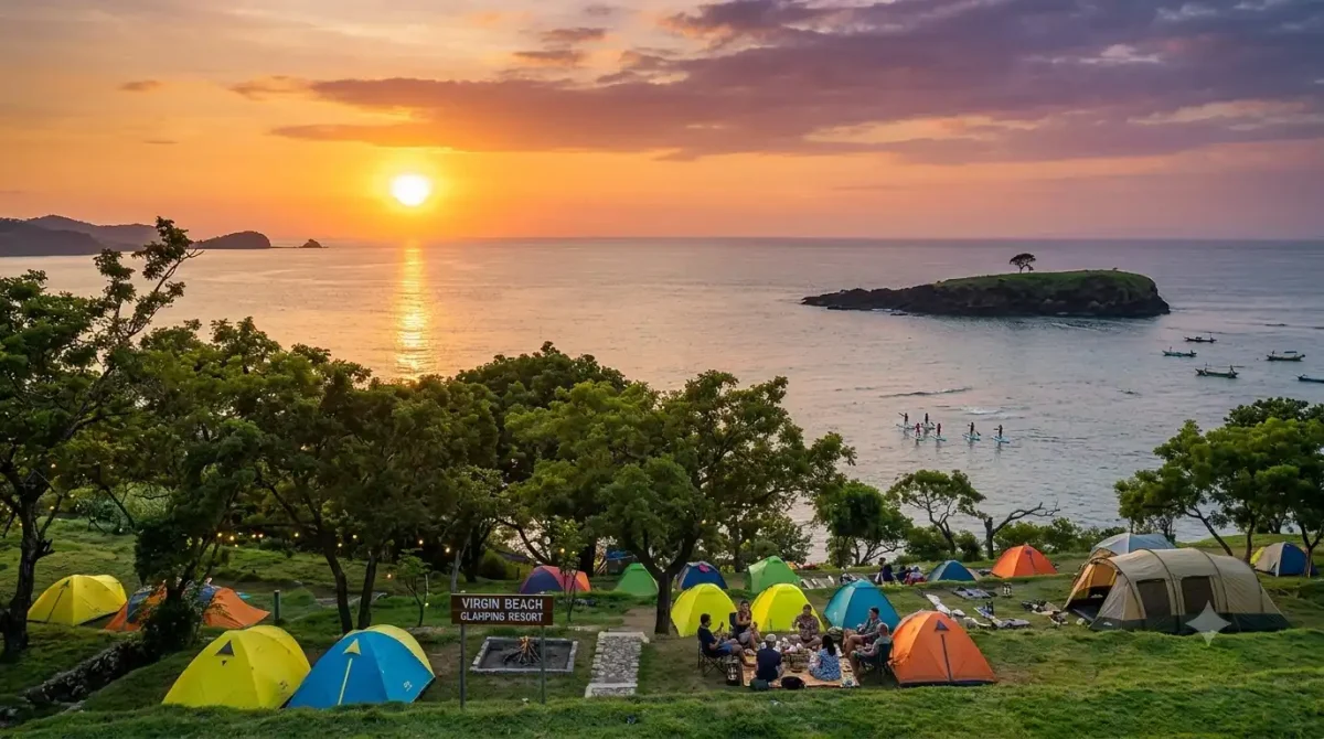 bukit asah - karangasem interesting places to visit - bali touristic Sunrise view from Taman Harmoni Bali Bukit Asah showcasing rolling green hills and stunning ocean scenery.