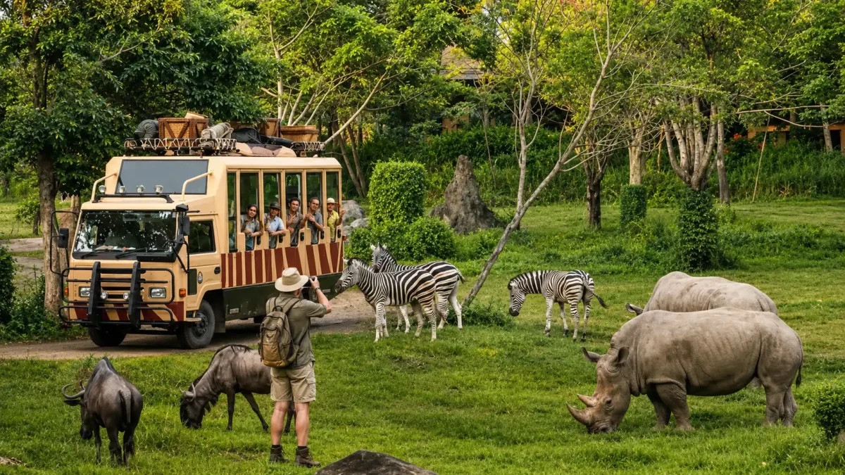 Family on a tram tour at Bali Safari and Marine Park