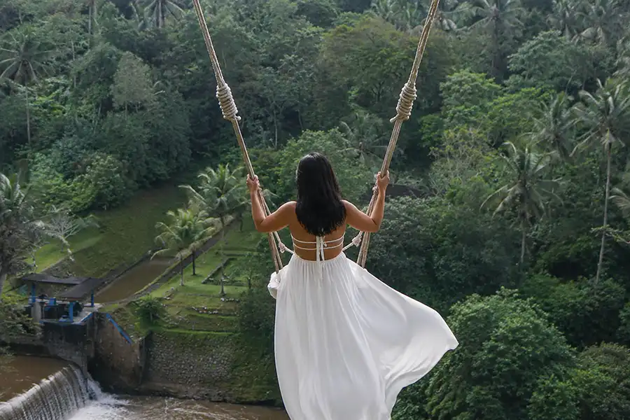 Bali Swing giant jungle swing Ubud with forest canopy view below