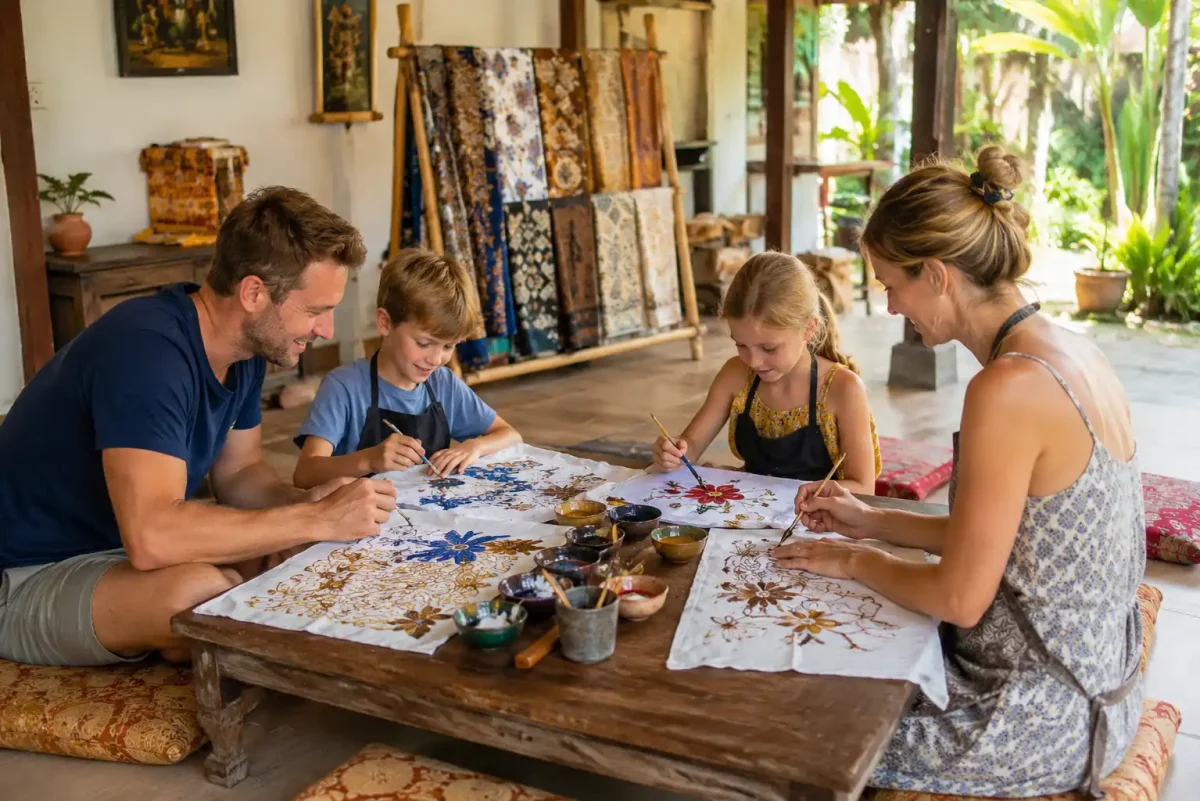 Children learning batik painting in Ubud art village