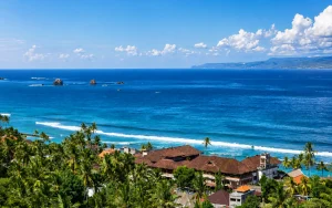 Scenic landscape at Guungan Hill Karangasem featuring green valleys, traditional Balinese countryside, and breathtaking mountain views.