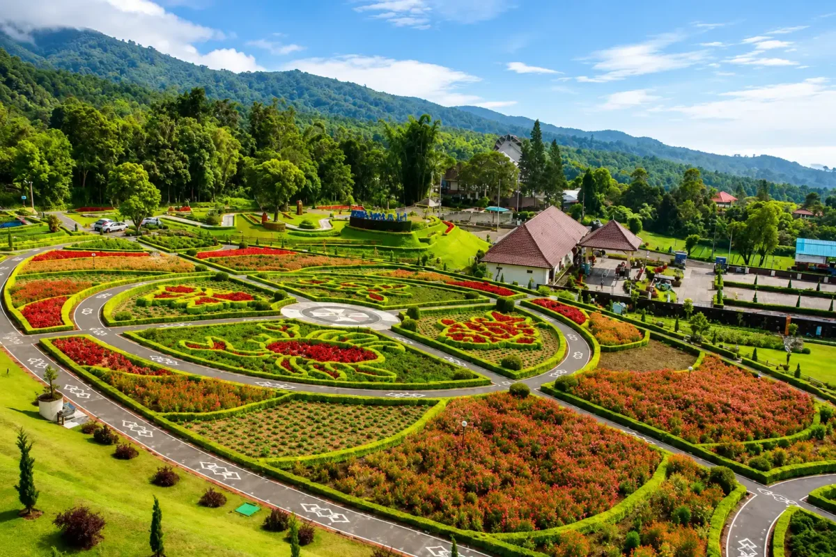 blooms garden bali - tabanan interesting places to visit - bali touristic Blooms Garden Bali aerial view - colorful themed flower garden in Bedugul Tabanan