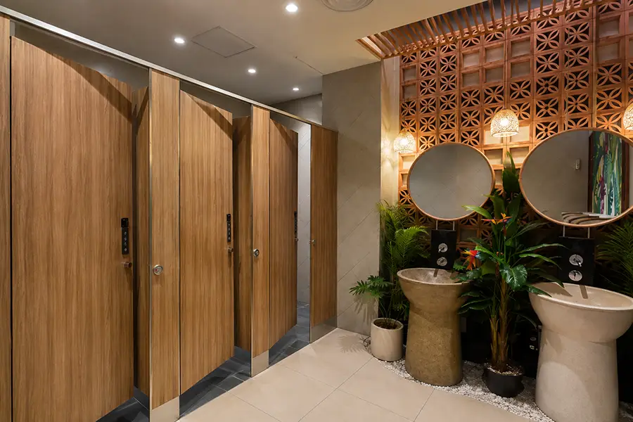 Restroom stalls and washing area inside the facilities at Icon Bali Mall Sanur.