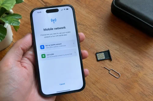 Smartphone screen displaying mobile network setup for Bali airport WiFi and eSIM connection.