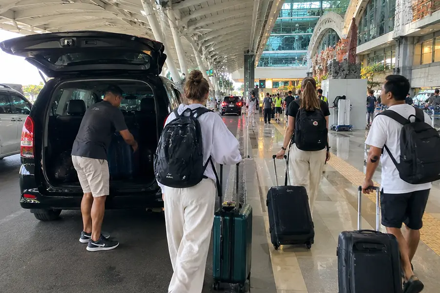 Travellers arriving at Ngurah Rai Airport for their Bali departure