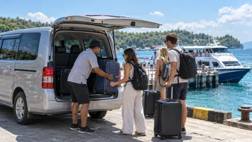 Driver loading luggage for Bali airport to Gili Islands route