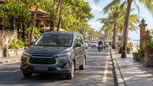 Private Bali airport transfer travelling toward Legian