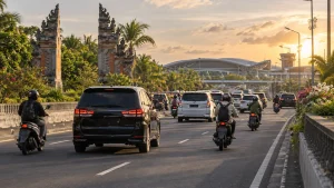 Afternoon traffic on the access road to Bali Airport