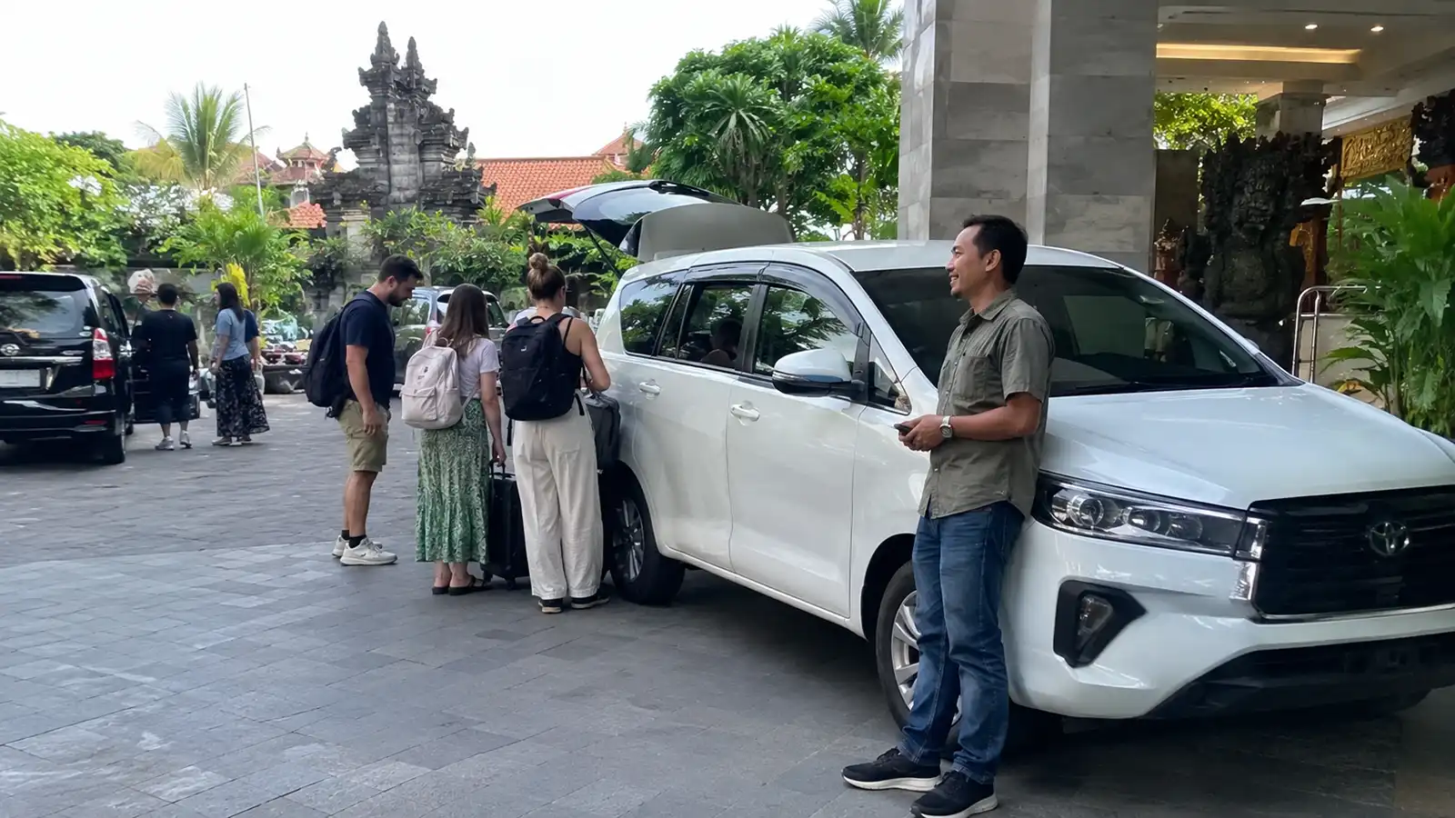 Private driver waiting for travellers during a busy Bali holiday period