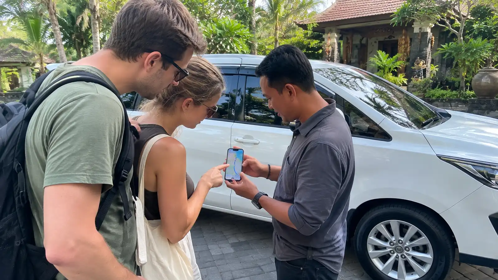 Travellers planning a multi-stop Bali itinerary with a private driver