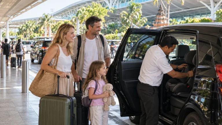 Australian family meeting a private transfer during Bali school holidays.