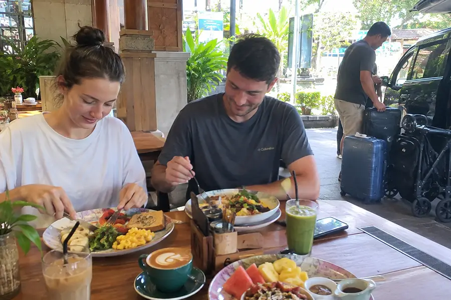 Breakfast stop during a Bali first-day itinerary after landing
