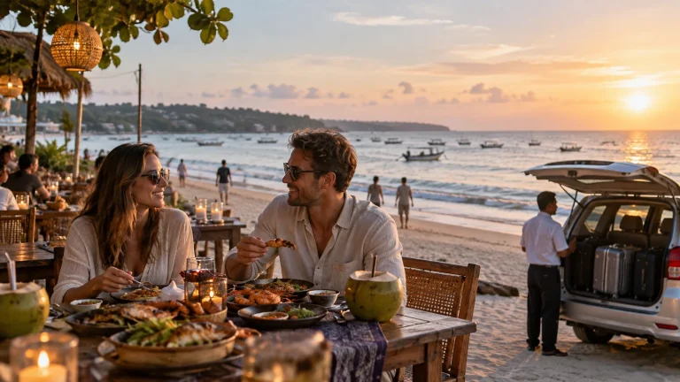Couple having seafood on the beach